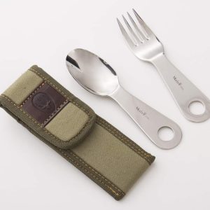 Juego de cubiertos: cuchara y tenedor con funda